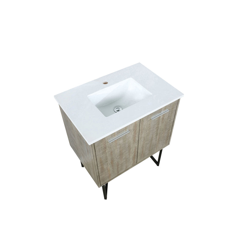 Lexora Lancy 30" Rustic Acacia Bathroom Vanity, White Quartz Top, and White Square Sink LLC30SKSOS000