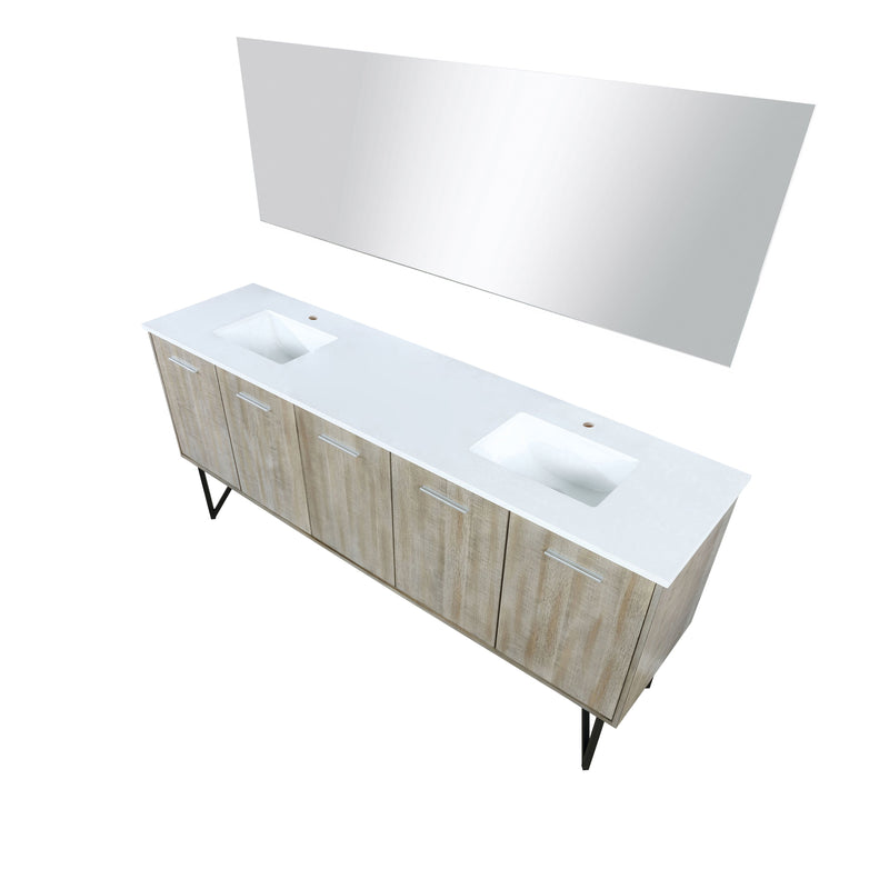 Lexora Lancy 80" Rustic Acacia Double Bathroom Vanity, White Quartz Top, White Square Sinks, and 70" Frameless Mirror  LLC80DKSOSM70