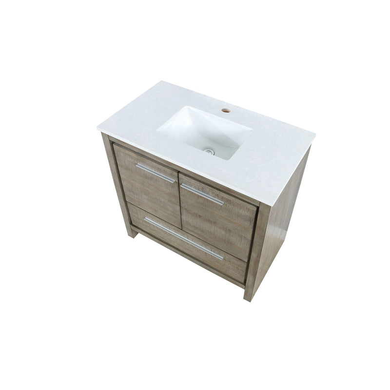 Lexora Lafarre 36" Rustic Acacia Bathroom Vanity, White Quartz Top, and White Square Sink LLF36SKSOS000