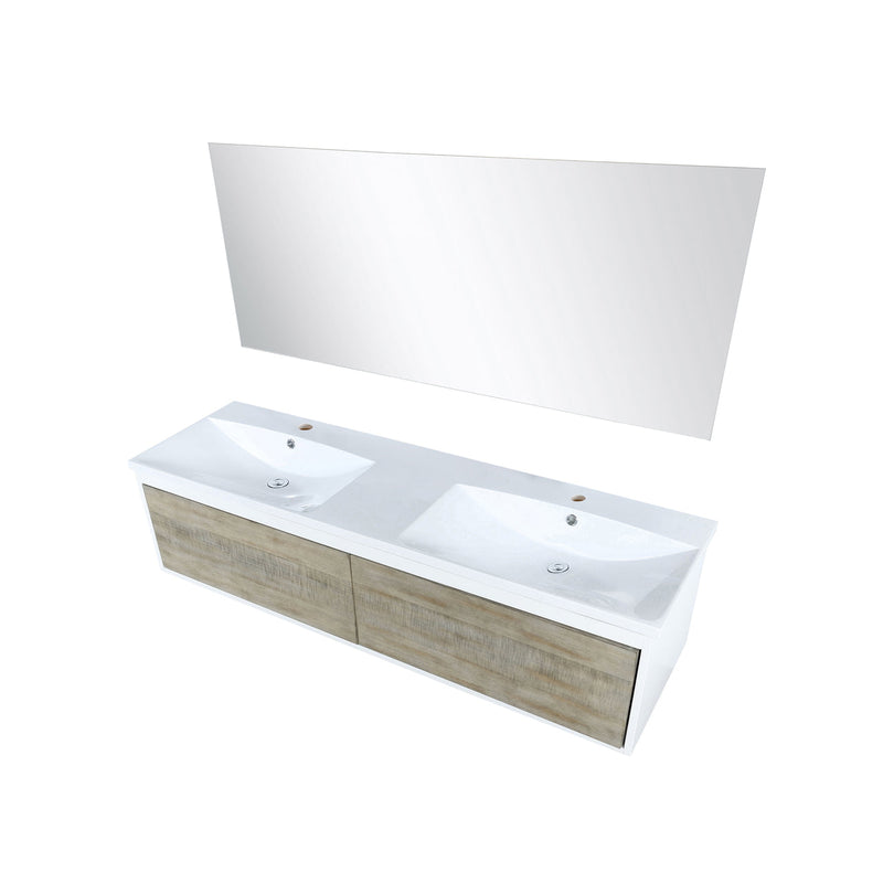 Lexora Scopi 60" Rustic Acacia Double Bathroom Vanity, Acrylic Composite Top with Integrated Sinks, and 55" Frameless Mirror LSC60DRAOSM55