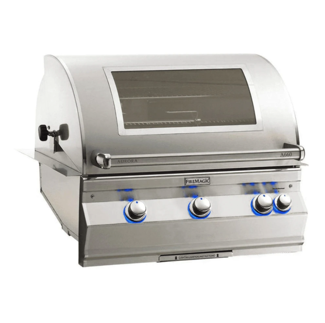 Fire Magic Aurora A660i 30-Inch Natural Gas Built-In Grill w/ 1 Sear Burner, Backburner, Rotisserie Kit, Magic View Window and Analog Thermometer - A660I-8LAN-W - Fire Magic Grills