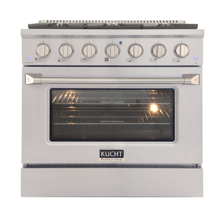 Kucht Appliance Package Professional 36 in. 5.2 cu ft. Natural Gas Range, Microwave Drawer, KMD-KNG361-24S