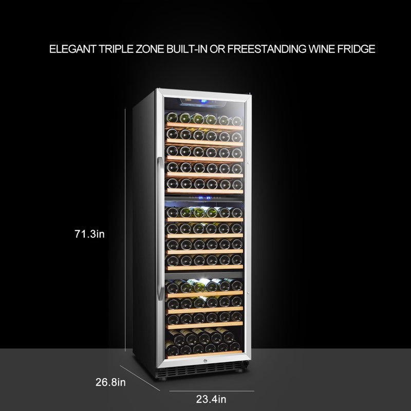 Lanbo Trible Zone (Built In or Freestanding) Compressor Wine Cooler, 149 Bottle Capacity LW144T