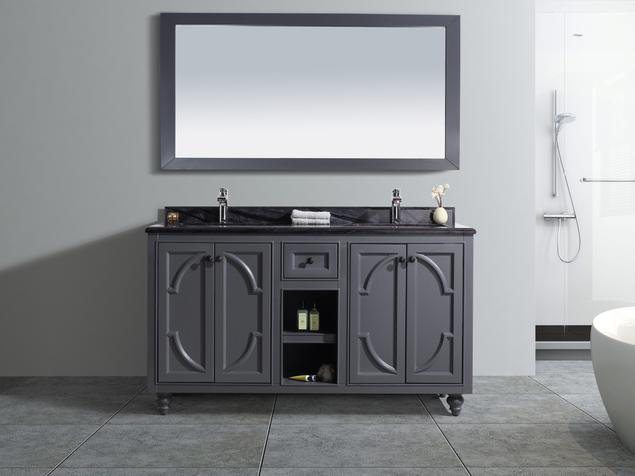 Laviva Odyssey 60" Maple Grey Double Sink Bathroom Vanity with Black Wood Marble Countertop 313613-60G-BW