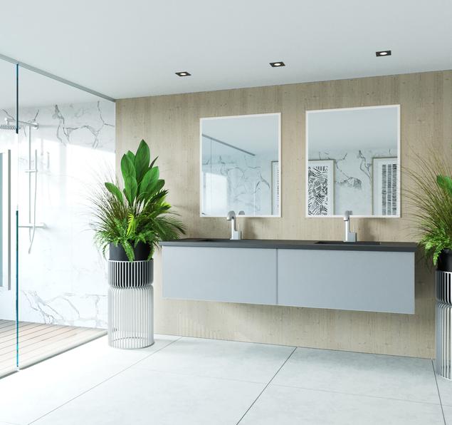 Laviva Vitri 72" Fossil Grey Double Sink Bathroom Vanity with VIVA Stone Matte Black Solid Surface Countertop