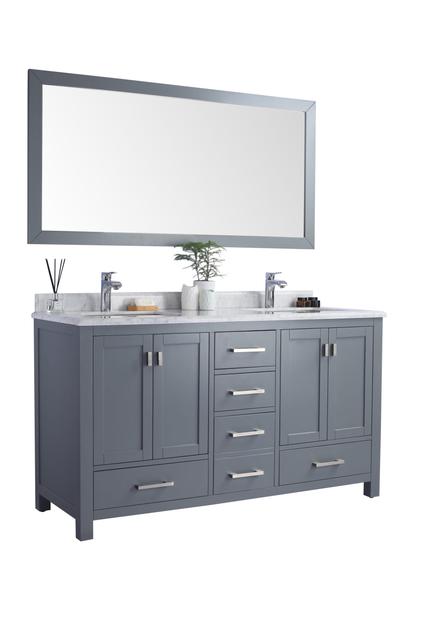 Laviva Wilson 60" Grey Double Sink Bathroom Vanity with White Carrara Marble Countertop