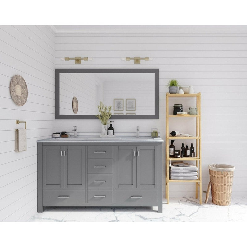 Laviva Wilson 60" Grey Double Sink Bathroom Vanity with White Stripes Marble Countertop