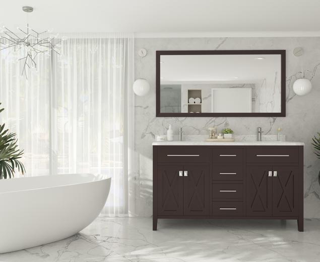 Laviva Wimbledon 60" Brown Double Sink Bathroom Vanity with White Carrara Marble Countertop