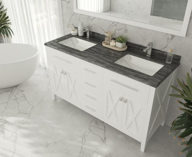 Laviva Wimbledon 60" White Double Sink Bathroom Vanity with Black Wood Marble Countertop