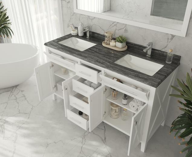 Laviva Wimbledon 60" White Double Sink Bathroom Vanity with Black Wood Marble Countertop