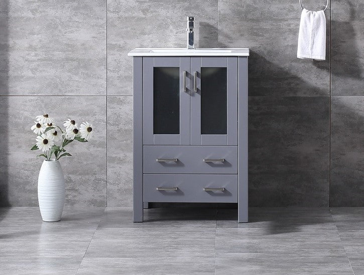 Lexora Volez 24" Dark Grey Single Vanity, Integrated Top, White Integrated Square Sink and no Mirror LV341824SBES000