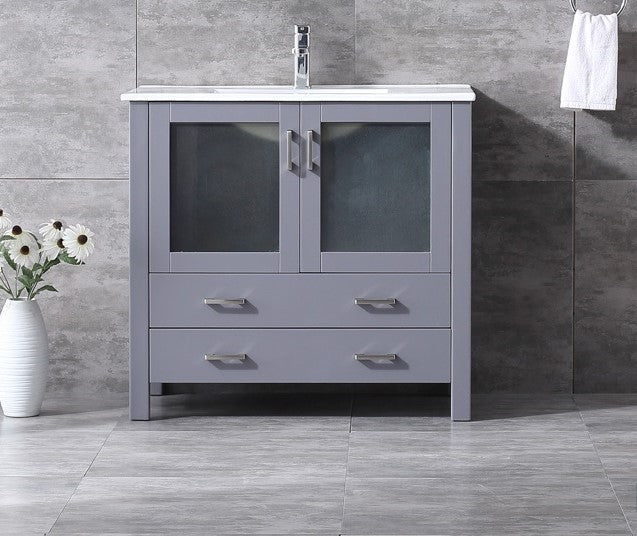 Lexora Volez 36" Dark Grey Single Vanity, Integrated Top, White Integrated Square Sink and no Mirror LV341836SBES000